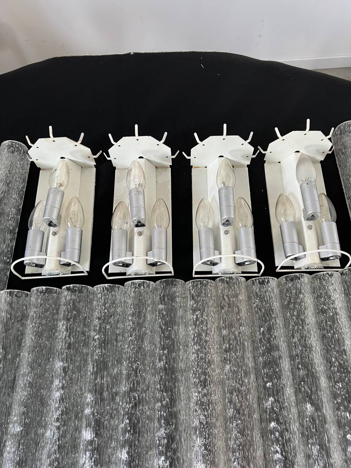 Set of 4 large doria wall lights in glazed glass design from the 60s vintage 3 lights