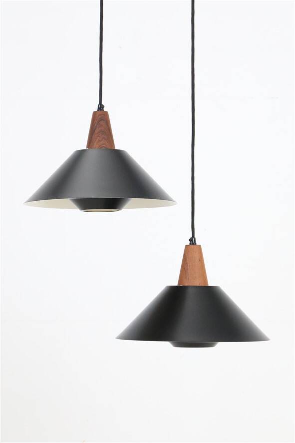 Set of 2 black mid-century pendant lamps by Elfi / 1960s / 1970s / Danish modern design