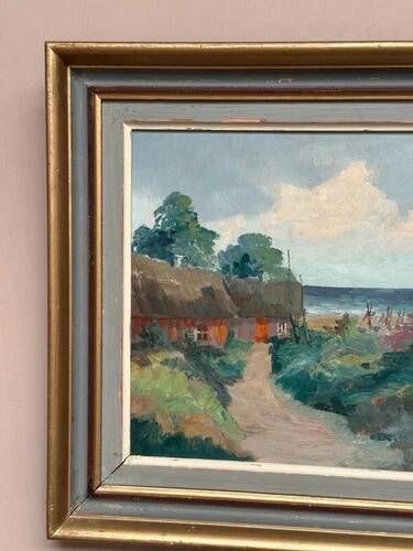 Oil on Panel 'Sea View' by S. Palm, Signed, Vintage & Framed 40 × 34 cm