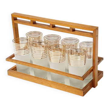 MIRROR PLATTER & ITS 8 VINTAGE 1950 ORANGEADE GLASSES ROCKABILLY 50S 50'S