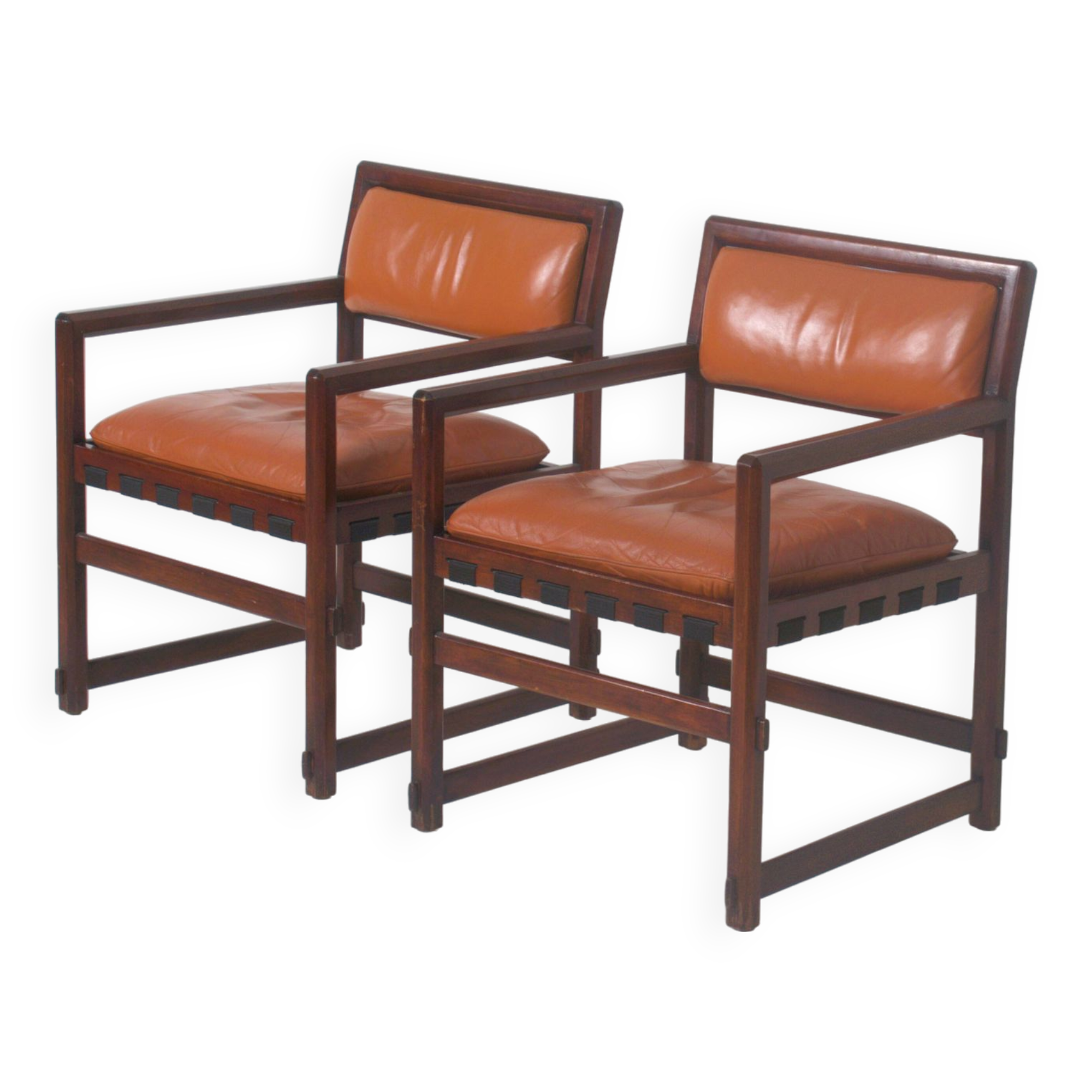 Pair of small leather dining seats or chairs by Edward Wormley