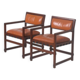 Pair of small leather dining seats or chairs by Edward Wormley