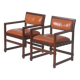 Pair of small leather dining seats or chairs by Edward Wormley