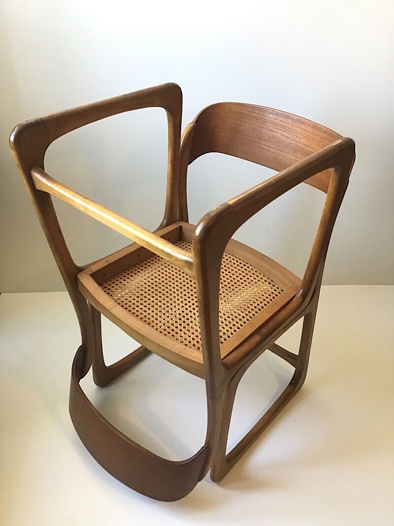 Set de 6 chaises traîneau cannées baumann, années 60