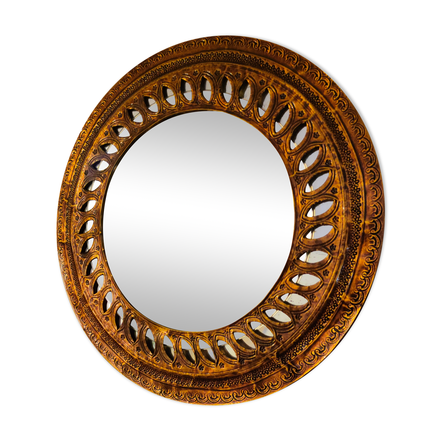 Patinated golden brass mirror 30x30cm