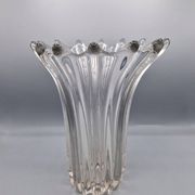 Large vintage clear glass fluted vase with wavy rim 26 cm