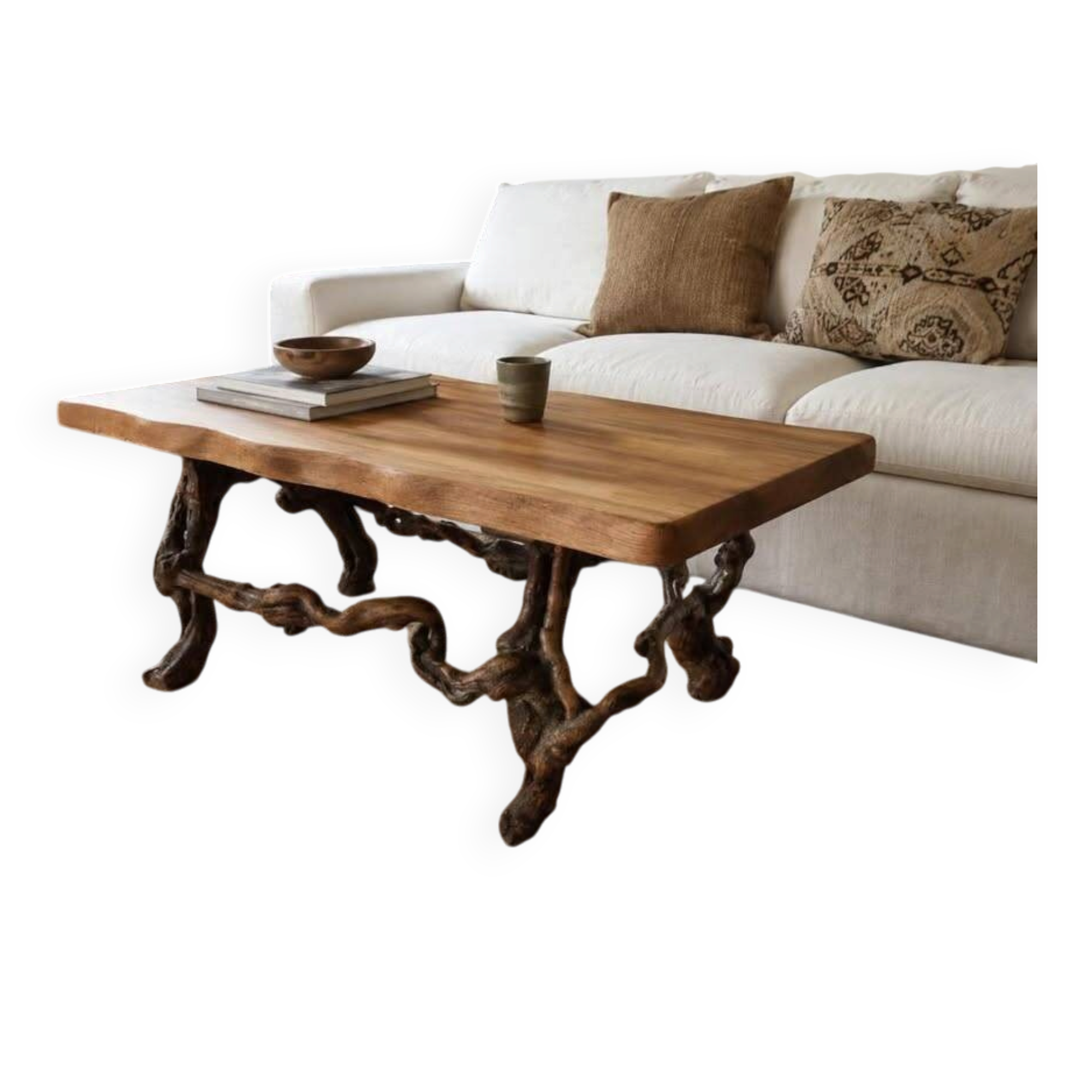 Solid wood coffee table - oak + vine roots