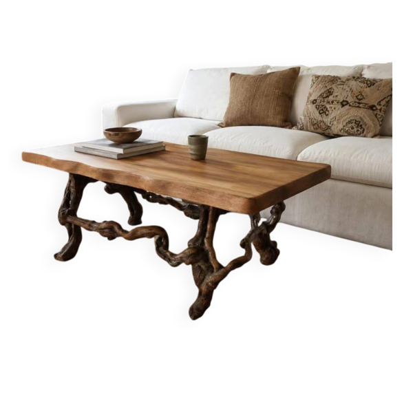 Table basse en bois massif - chêne + ceps de vigne
