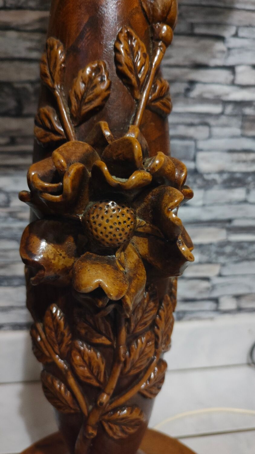 Large carved floral wooden lamp 1960