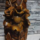 Grande lampe en bois florale sculpté 1960