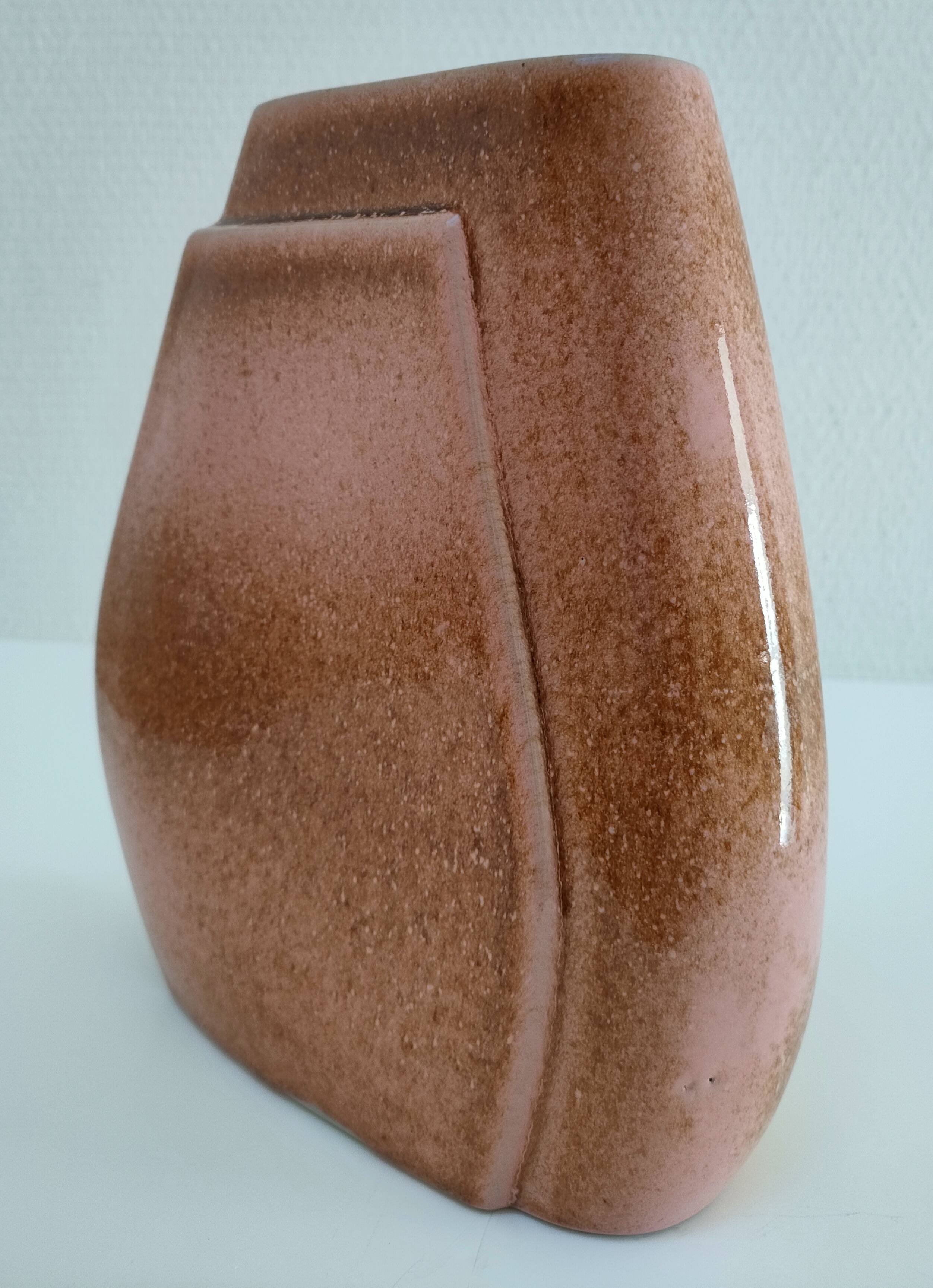 Enamelled ceramic flat vase design 80s - 90s