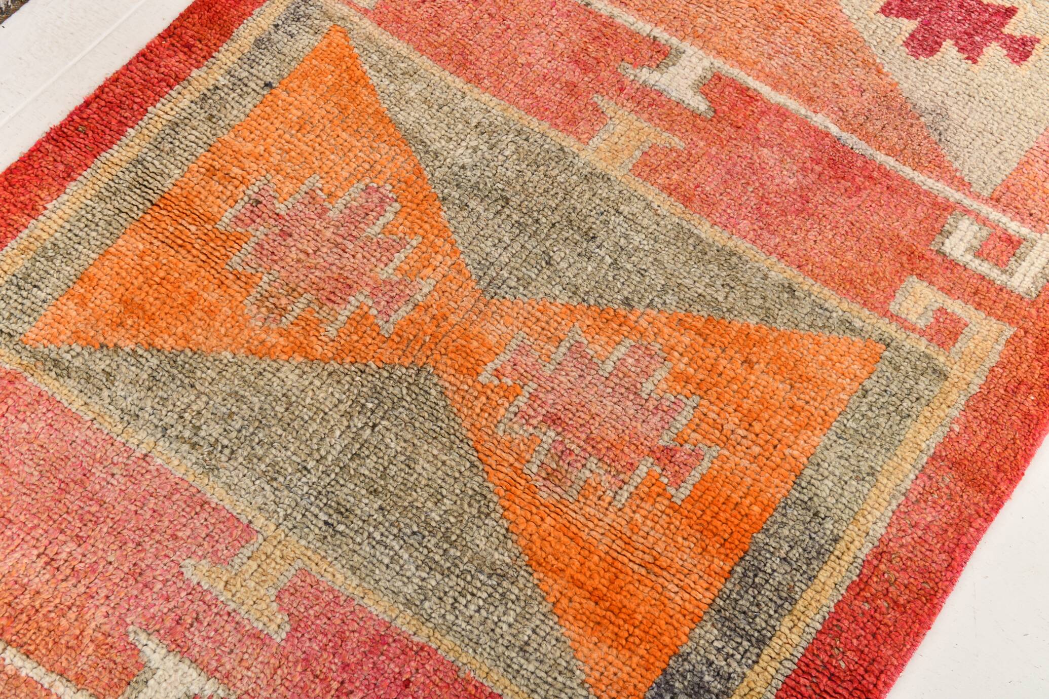 3x12 Turkish Runner Faded Pink & Grey Turkish Wool Runner Rug, 96x352Cm