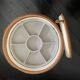 Light brown leather pouf with storage