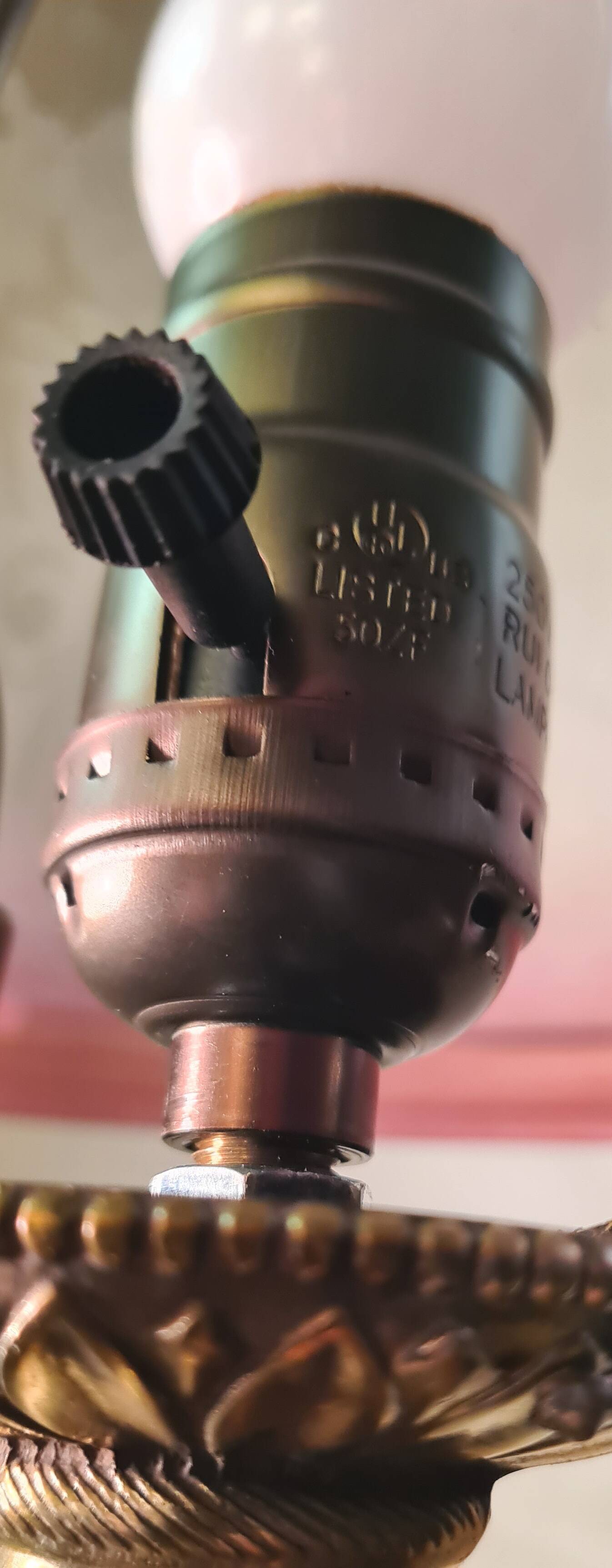 bronze lamp and tinted & acid-etched glass lampshade / Art Nouveau, period product