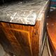 Small Louis XV transitional chest of drawers – precious wood veneer and marble.