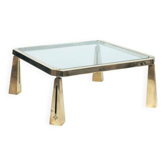 Table basse carrée en laiton et verre Peter Ghyczy, Pays-Bas