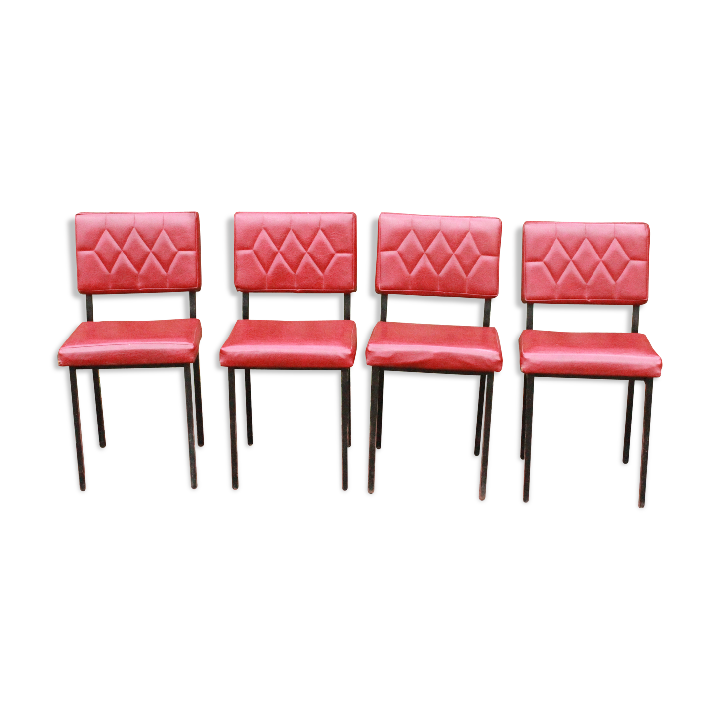 Series of 4 red chairs in skai 50s