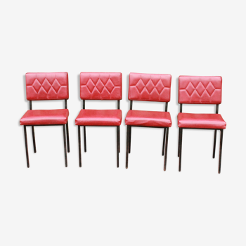 Série de 4 chaises rouges en skaï années 50