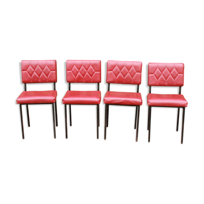 Série de 4 chaises rouges en skaï années 50