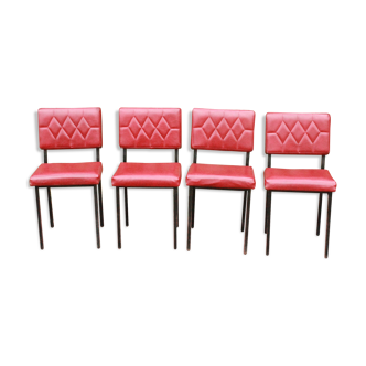 Série de 4 chaises rouges en skaï années 50