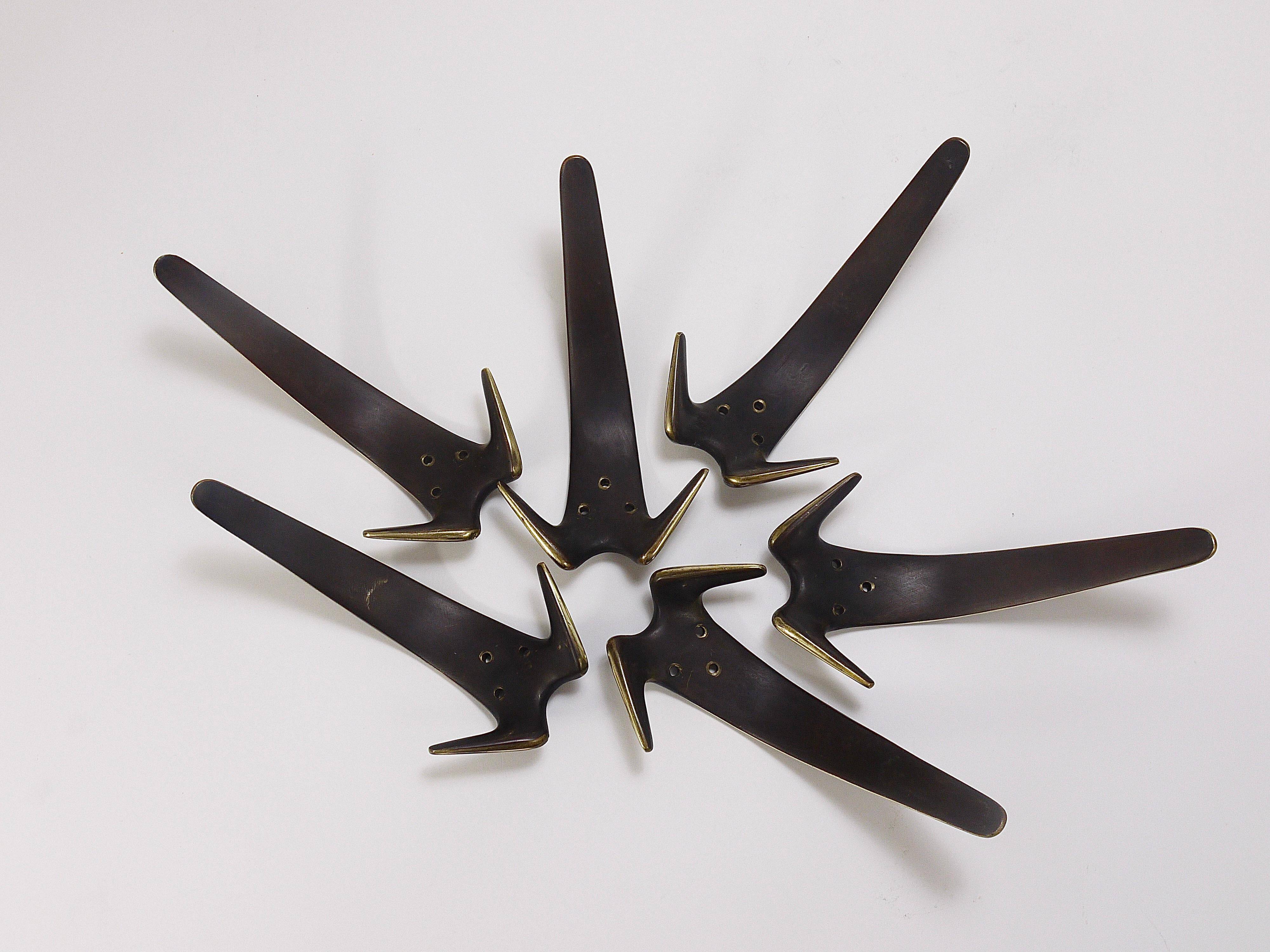 Carl Aubock Two large double wall hooks in brass #4056, Austria, 1950s