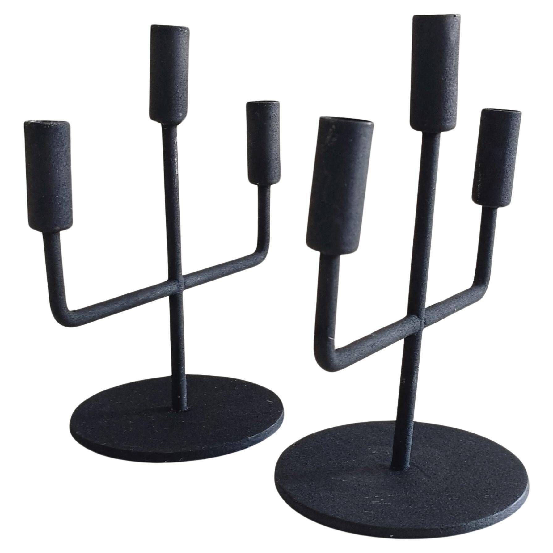 Midcentury Brutalist Forged Iron Candelabra Pair, Germany, 1950s