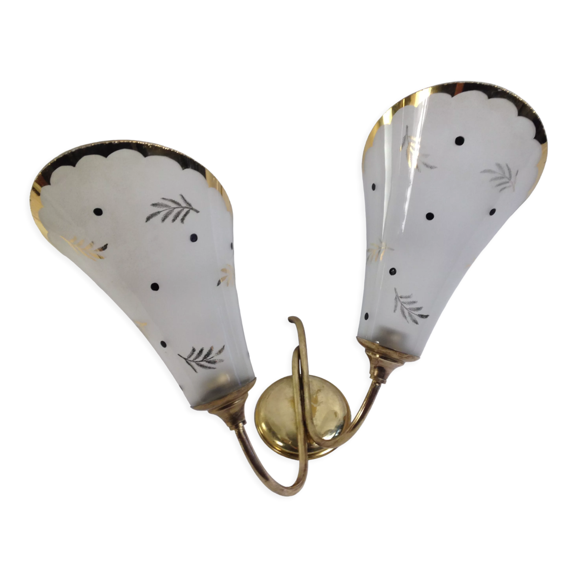 Tulip wall lamp 50s, Vintage, glass and brass