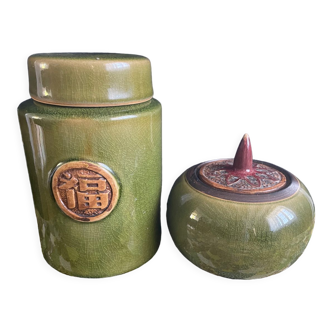 2 antique Japanese ceramic boxes
