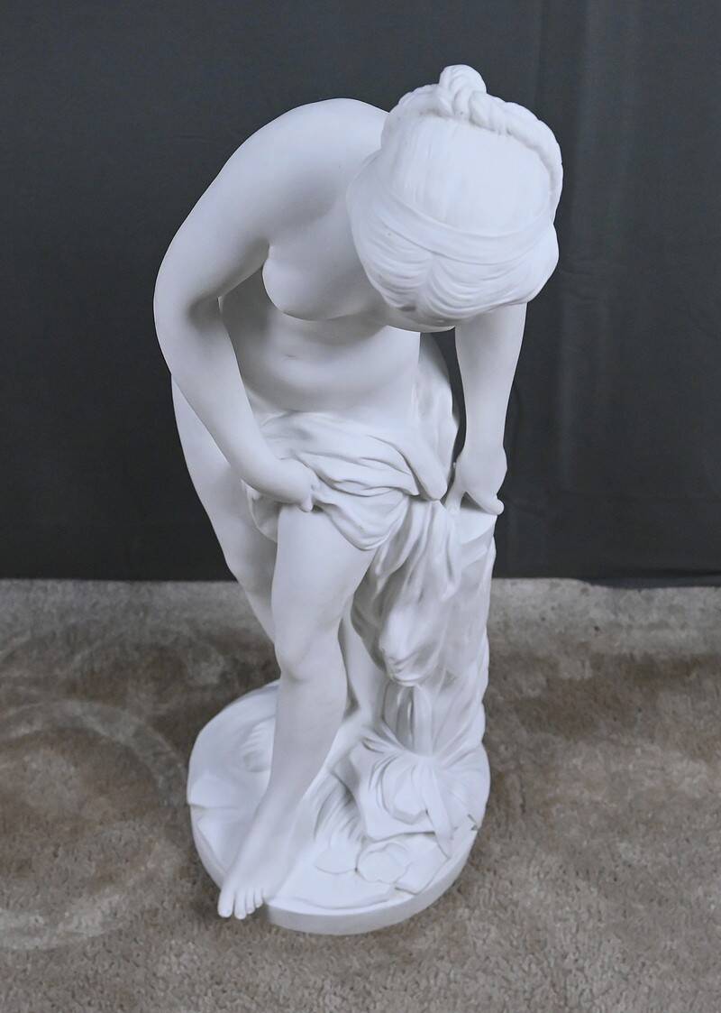 Important biscuit sculpture "The Bather" after Falconet – late 19th century.