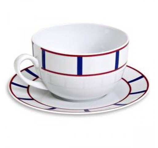 2 déjeuners basque en porcelaine bleu et rouge