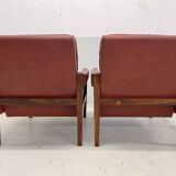 Fauteuils lounge danois vintage en palissandre et cuir. Années 1960.