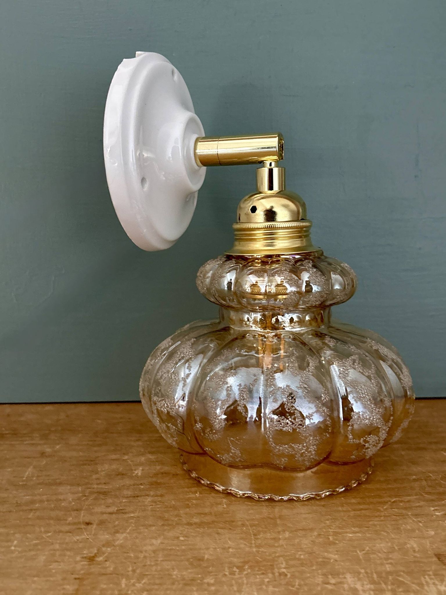 Vintage amber frosted glass tulip wall light