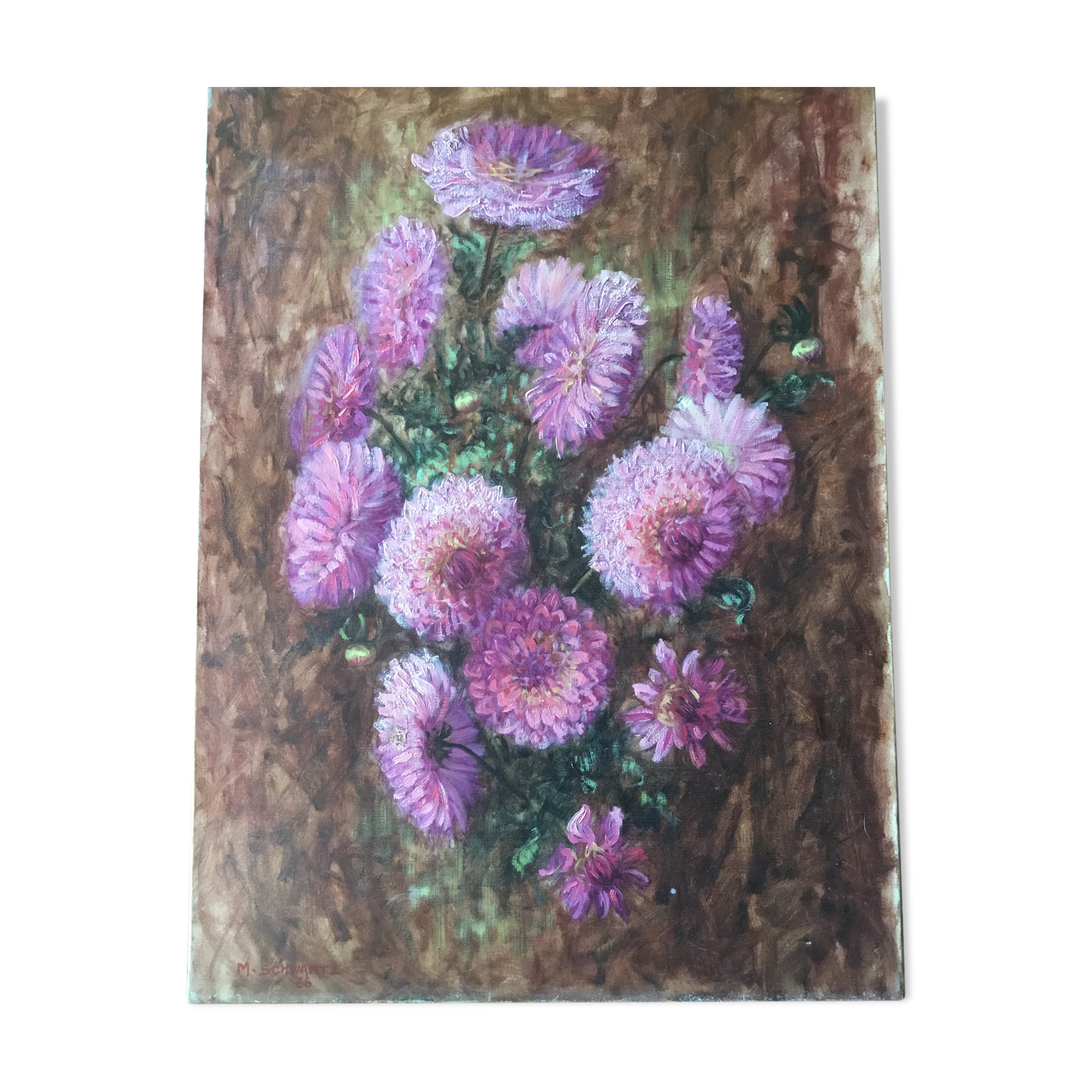 Huile sur toile « Dahlias »