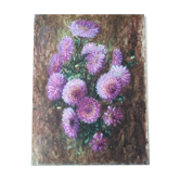 Huile sur toile « Dahlias »