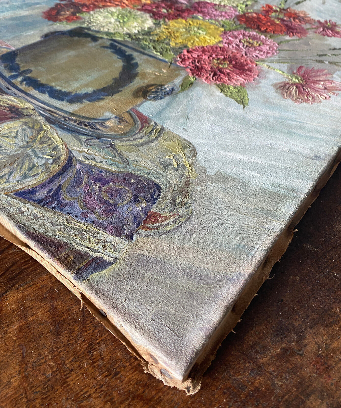 Painting HSToile "Bouquet of flowers" signed Desains 1947