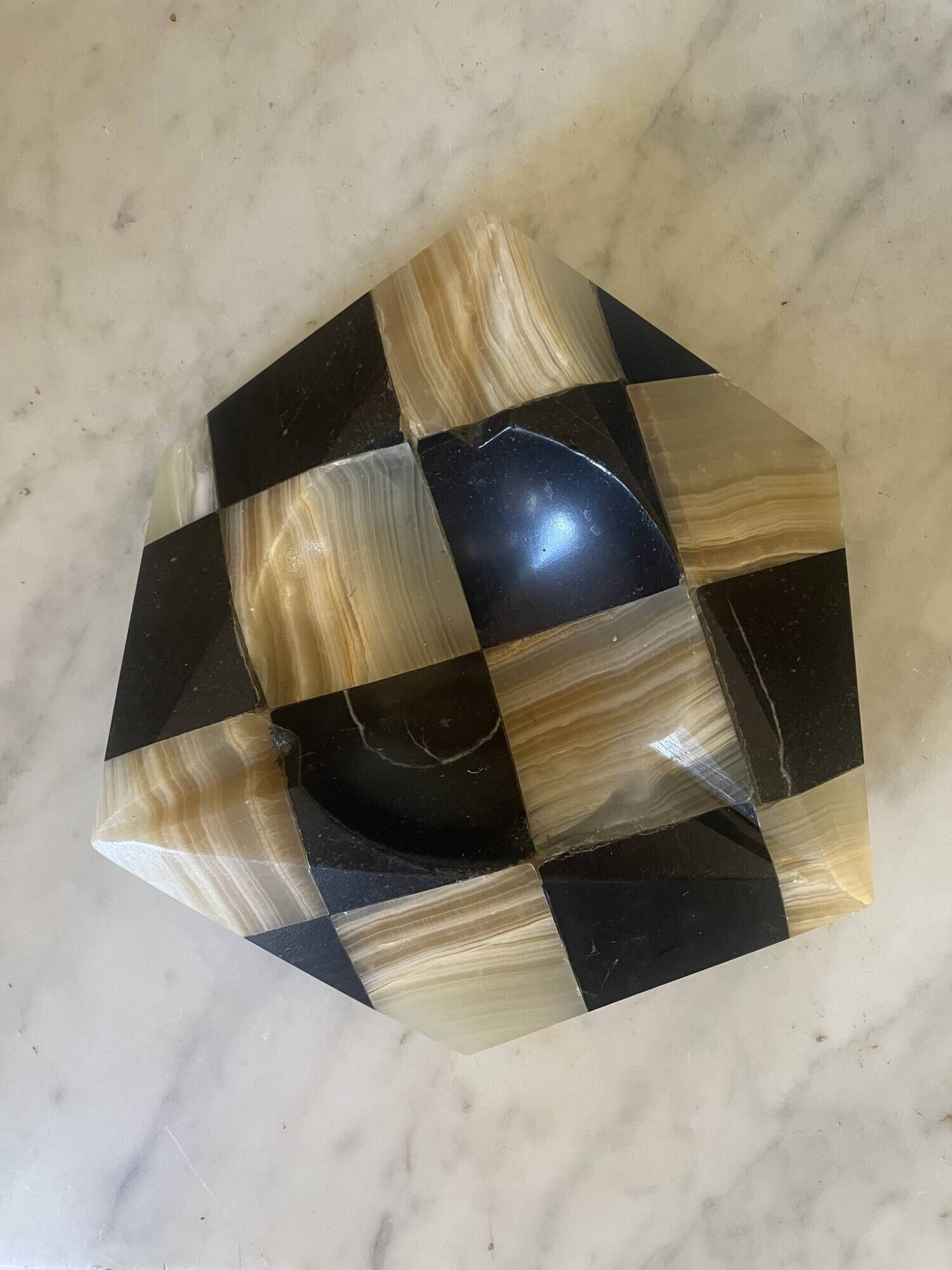 Cendrier, vide-poche hexagonal vintage en onyx et marbre
