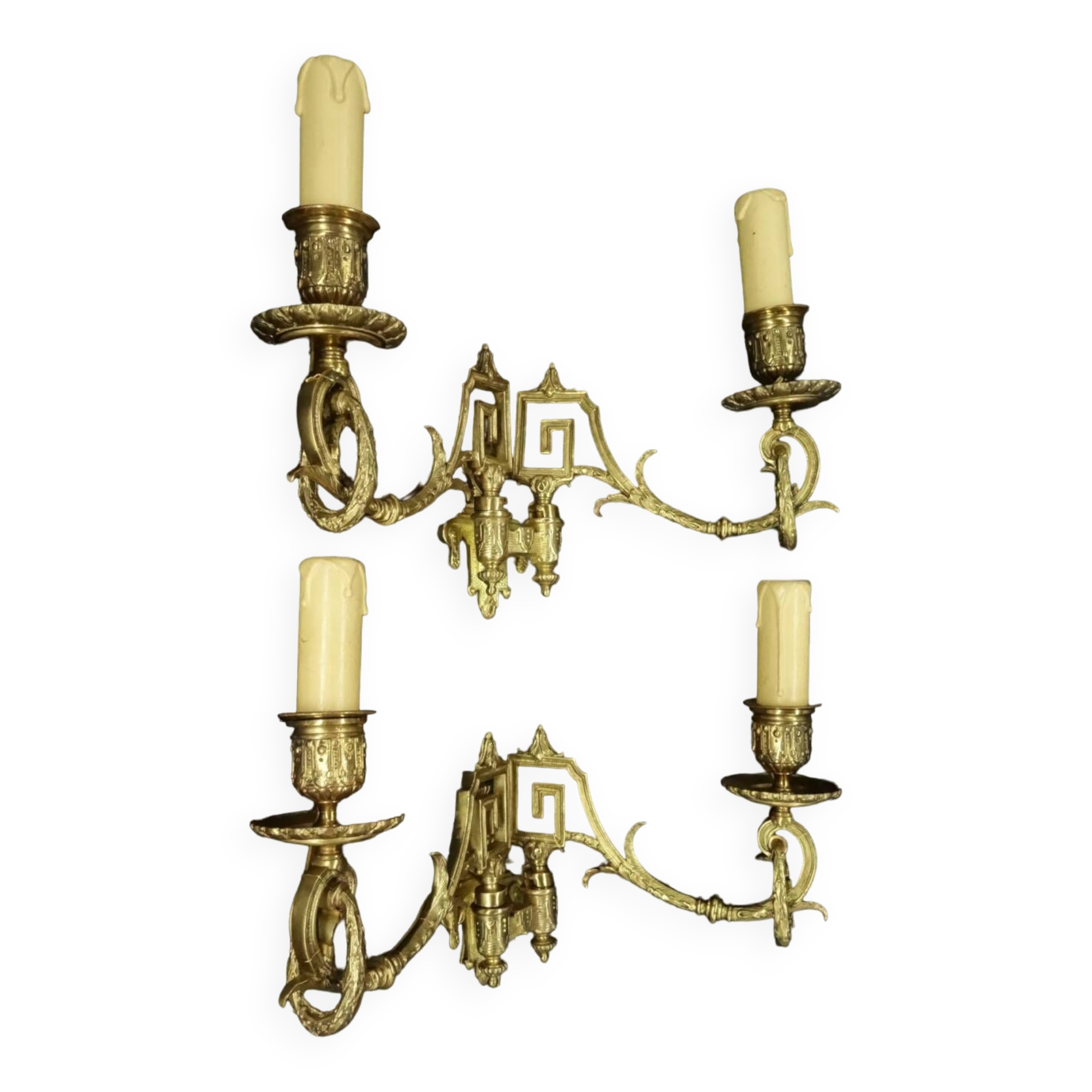 Pair of sconces with Louis XVI laurel garlands from the 19th century - Émile Muller