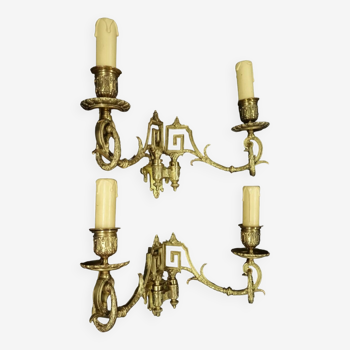 Pair of sconces with Louis XVI laurel garlands from the 19th century - Émile Muller