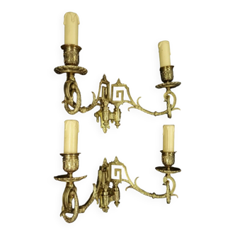Pair of sconces with Louis XVI laurel garlands from the 19th century - Émile Muller