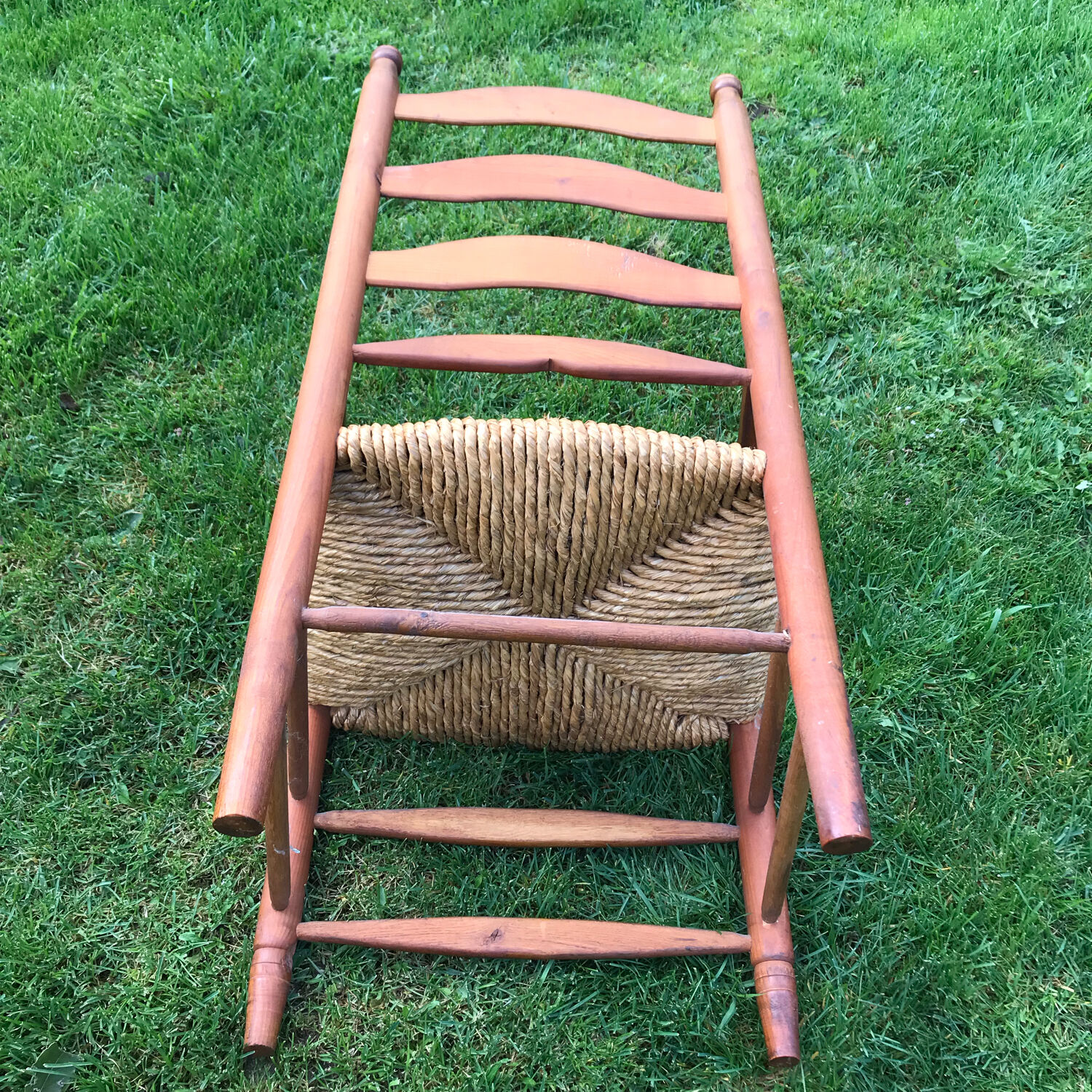 Fauteuil vintage orme et paille