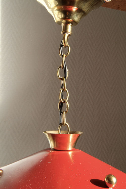 Suspension lamp in brass and red Rockabilly metal.