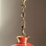 Lampe suspension en laiton et métal Rockabilly rouge.