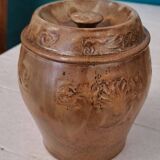 Enamelled stoneware pot signed Denbac