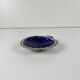 Vide poche / beurrier ouvert coquillage en métal couleur argenté et insert verre bleu, 1970