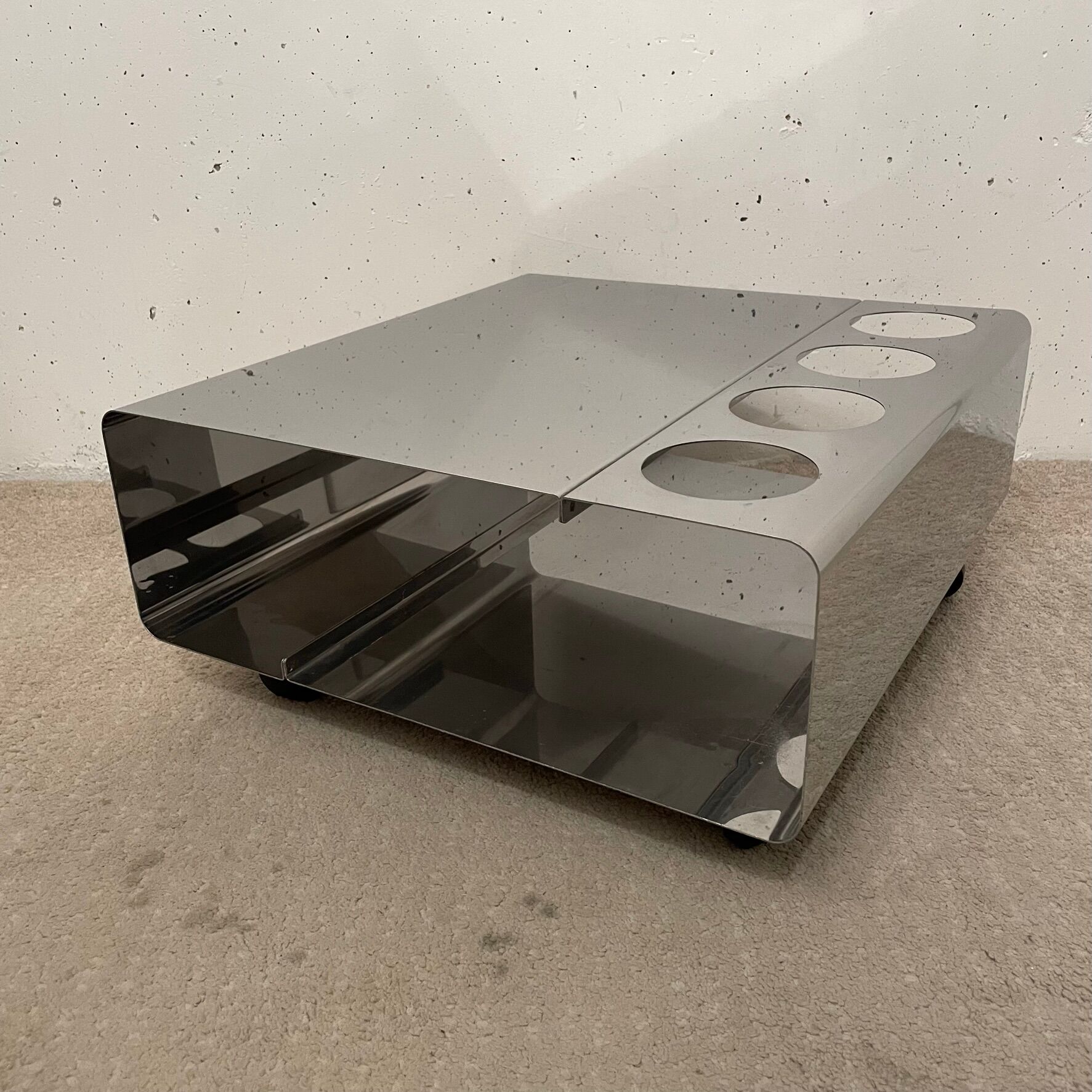 Stainless steel bar coffee table, kappa 1970