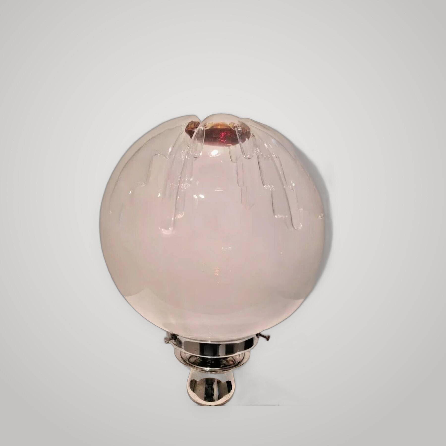 Italian Murano glass lamp, silver metal by Toni Zuccheri for Mazzega.