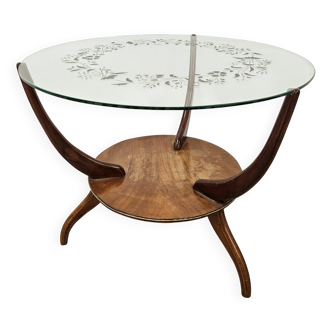 Table basse Art Déco avec plateau en verre travaillé
