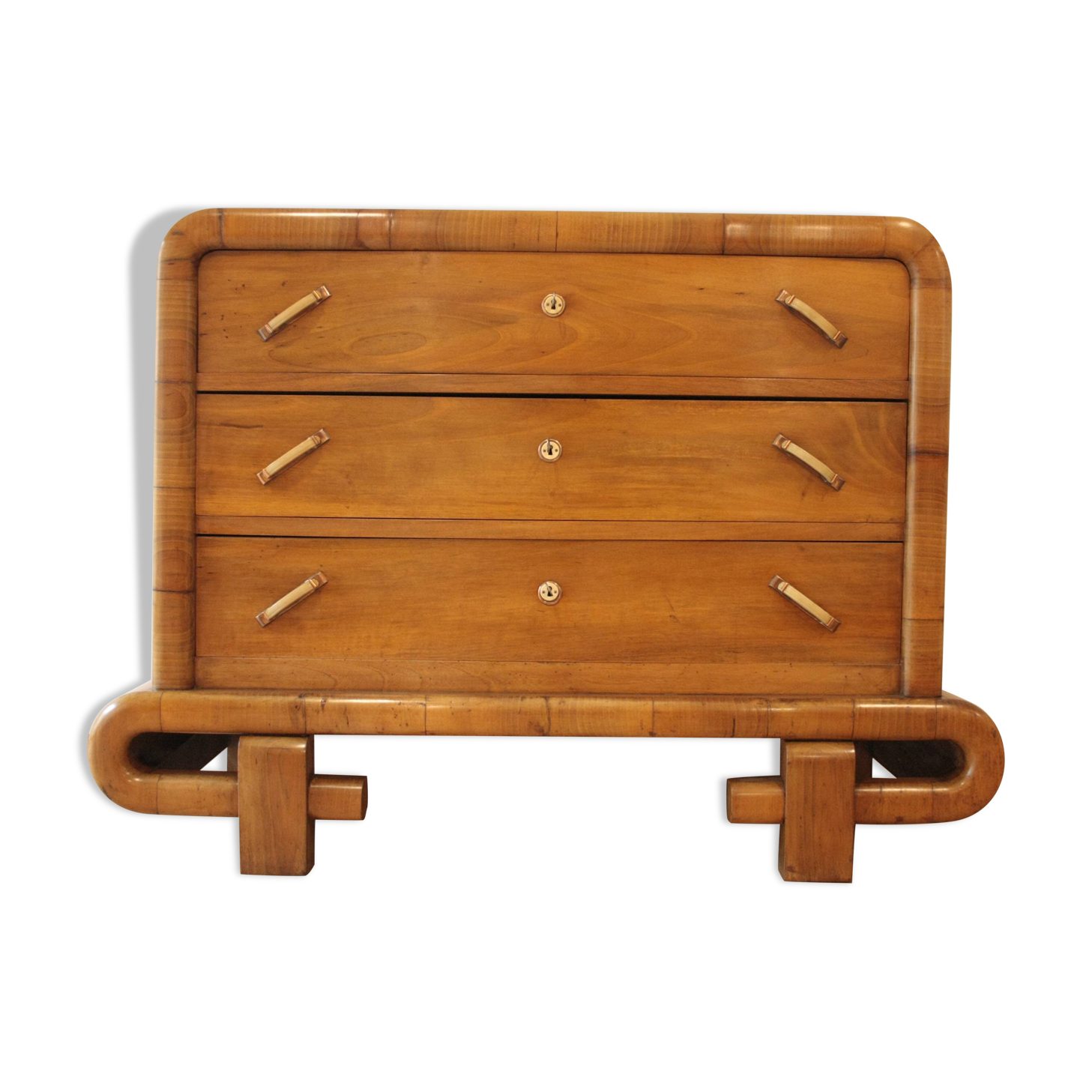Art Deco walnut chest of drawers, 1950s, mid-century modern style,