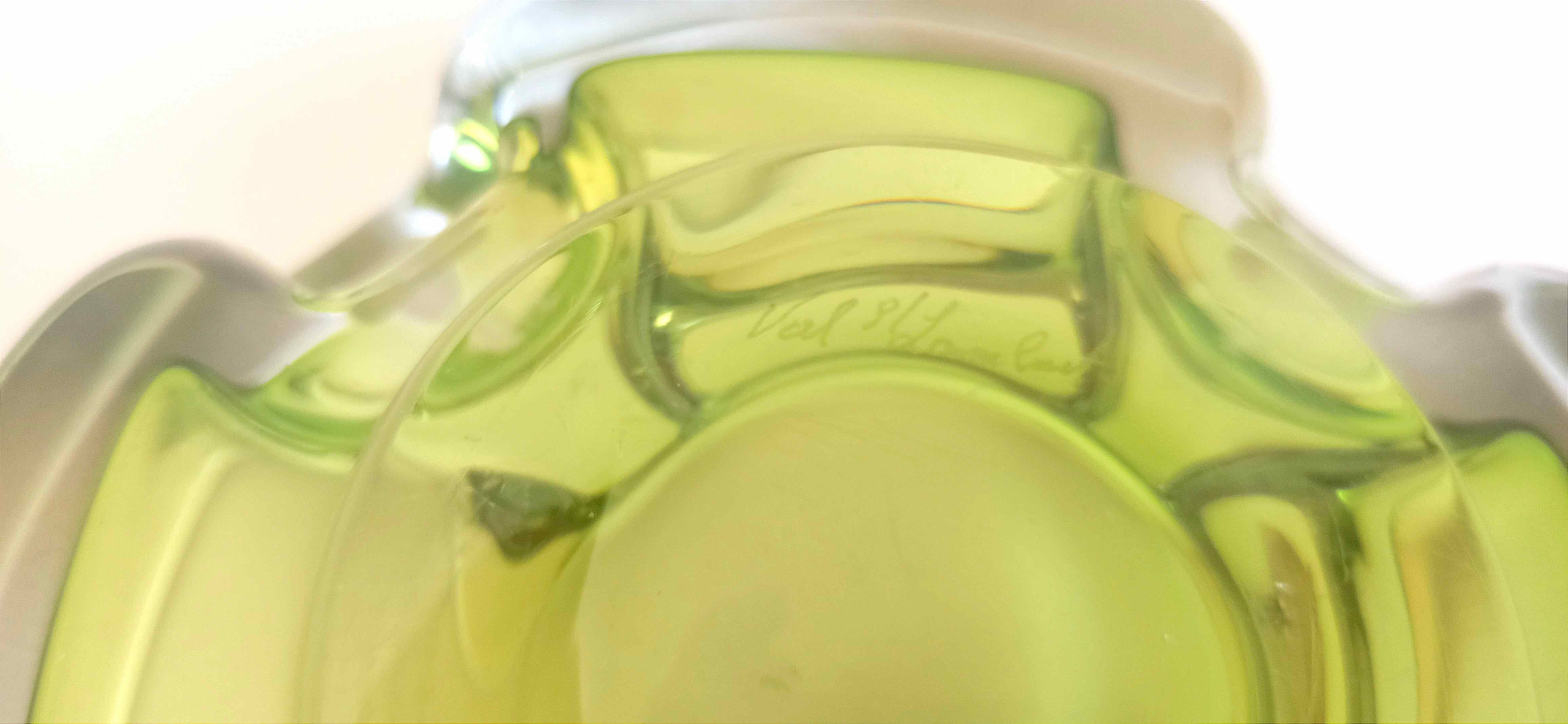 Green anise crystal ashtray Val St Lambert 70s Diameter 16.6 cm