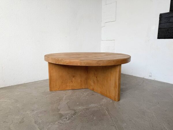 Table basse moderniste ronde en orme, années 50